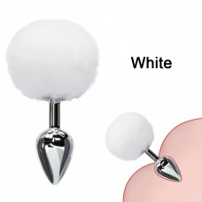 Lolita Shop Gümüş 7 Cm Metal Beyaz Ponpon Yumuşak Tüylü Genişletici Açıcı Alıştırıcı Anal Plug ve Tıkaç